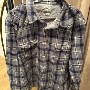 Lucky Brand Men's Gray and Blue Checkered Shirt